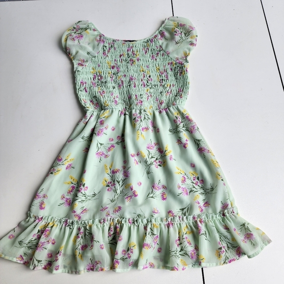 Lilt Green Pink Yellow Smocked Top Semi Sheer Cap Sleeve Sundress Sz 10 - Picture 3 of 12